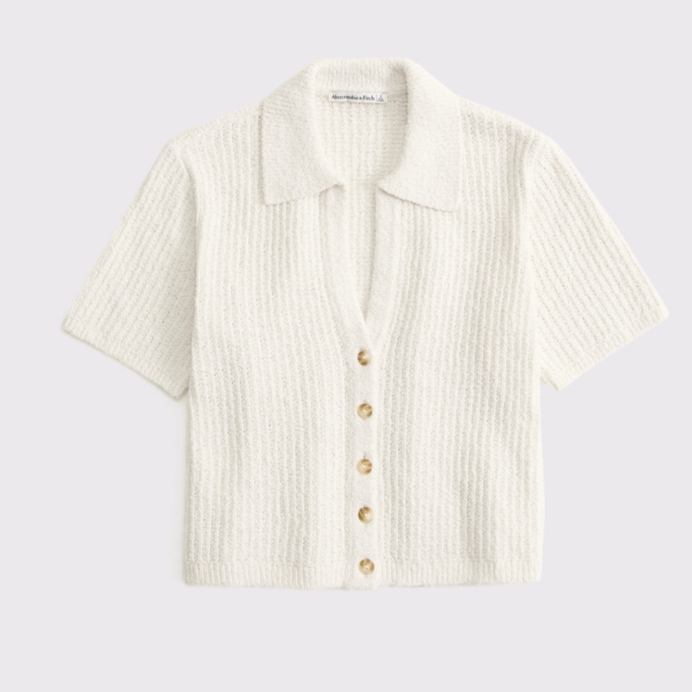 A&F Cream Short Sleeve Crochet Polo XS
